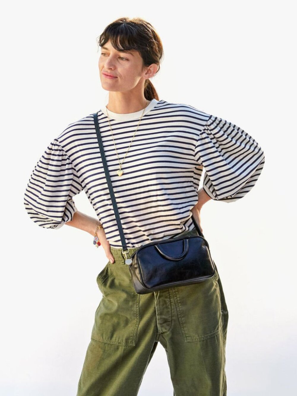 Clare V. Drop Shoulder Tee - Navy & Cream Stipe size M